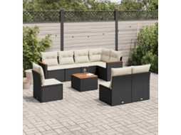 Vidaxl 9 Pcs Conjunto De Sofás P/ Jardim C/ Almofadões Vime Pe Preto