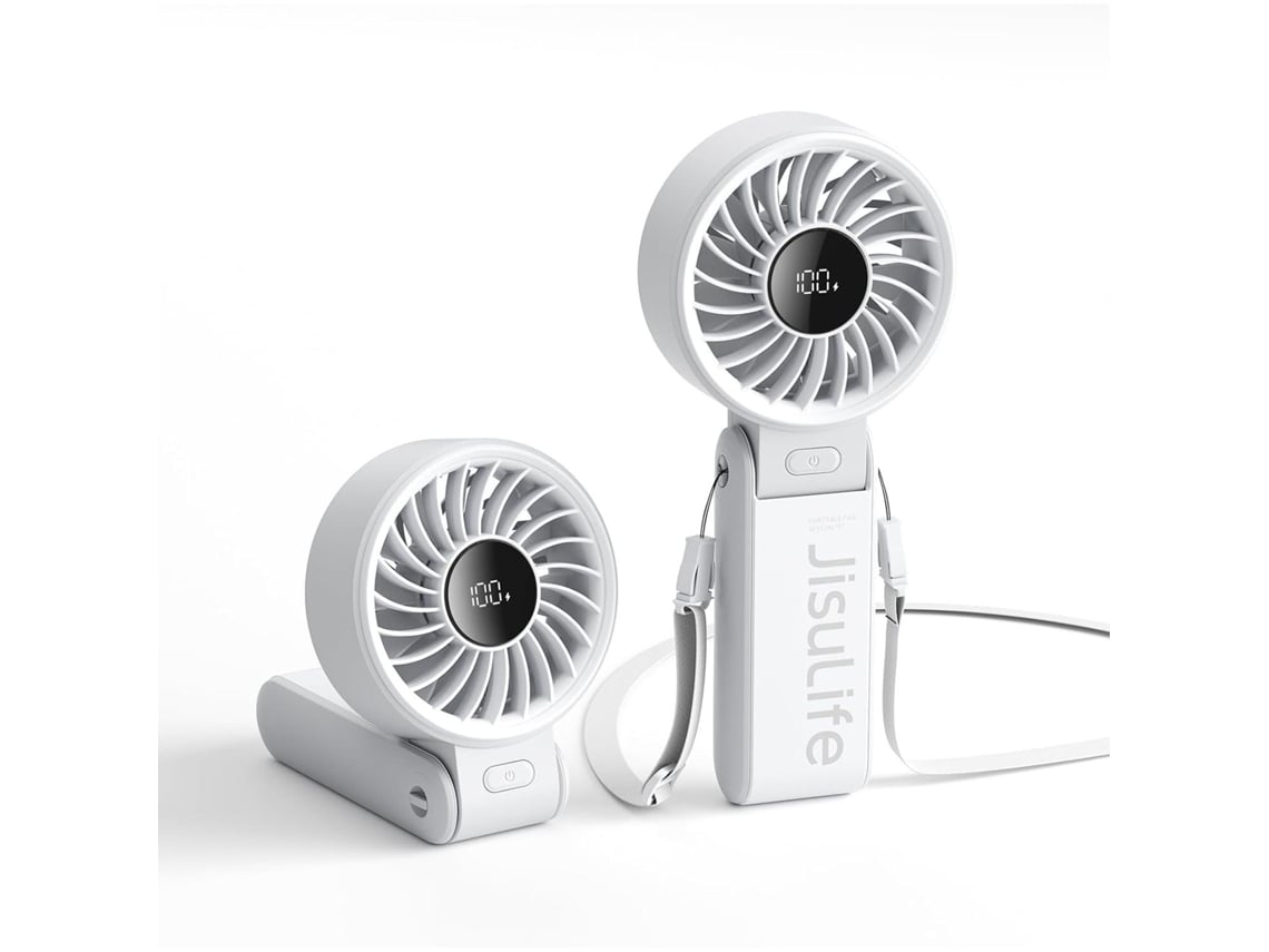 Ventilador de mão, mesa e pescoço, visor LED, dobrável em 150°, cinco velocidades