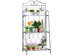 Suporte de plantas dobrável, 3 andares, metálico, prateado, para varanda, jardim, externo, cinza S/MARCA