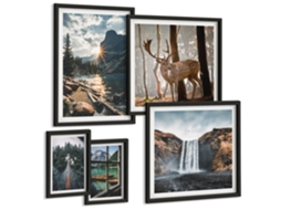 Galeria De Pinturas Murais Água, Movimento, Cânion, Verde, Floresta Moldura Preta Imagens Para Um Quarto Infantil Espelharte (conjunto De 5 Imagens)