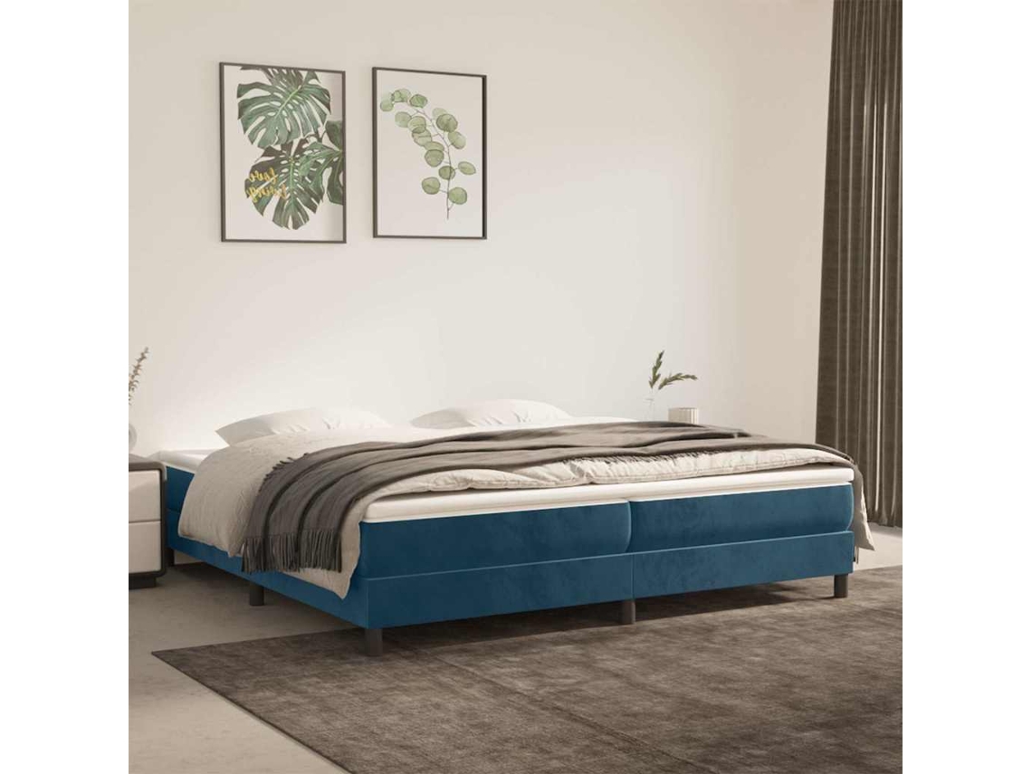 Vidaxl Cama Com Molas/colchão 200x200 Cm Veludo Azul-escuro