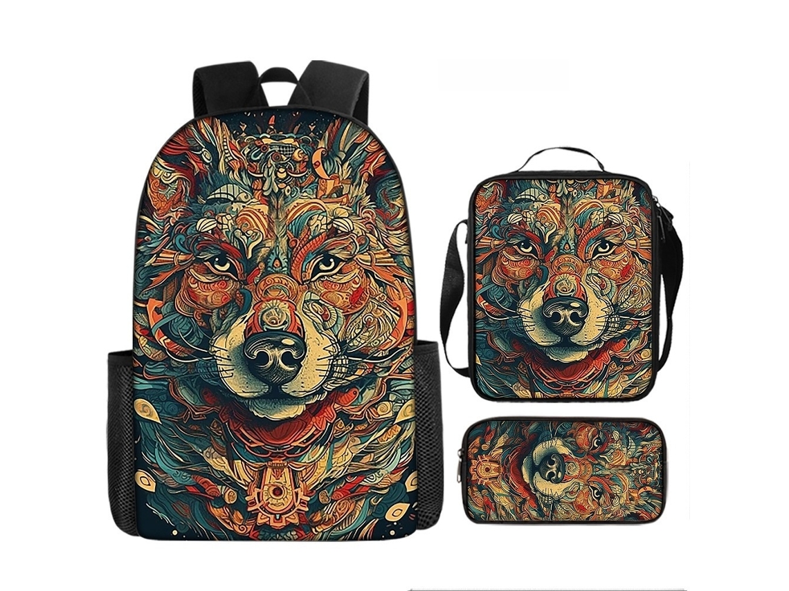 Mochila Escolar 3 Peças Com Estojo E Lancheira, 17 Polegadas, Estilo H Tressino