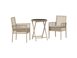 Conjunto 3 Conjunto De Jardim Vidaxl Bege Vime Pe (60 X 60 X 75 Cm)