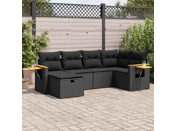 Vidaxl 6 Pcs Conjunto Sofás De Jardim C/ Almofadões Vime Pe Preto