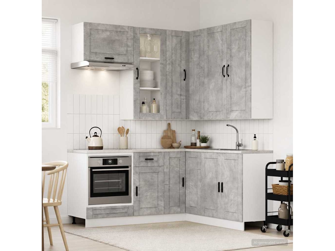 Vidaxl Unidade De Cozinha Porto 8 Pcs Cinzento Cimento