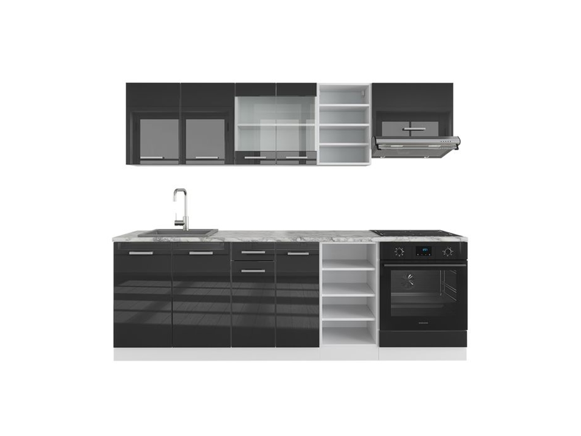 Cozinha R-Line, 240 cm, Mármore PT, Antracite brilhante/branco, Vicco