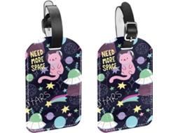 Conjunto De 2 Etiquetas Viagem E Bagagem Masculinas Design Gato Planeta Espacial Estrela Foguete Material Pu Mão