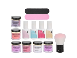Kit De Pó Para Imersão De Unhas Com 6 Cores Esmalte Base Top Coat Pincel E Ferramentas Manicure K1213