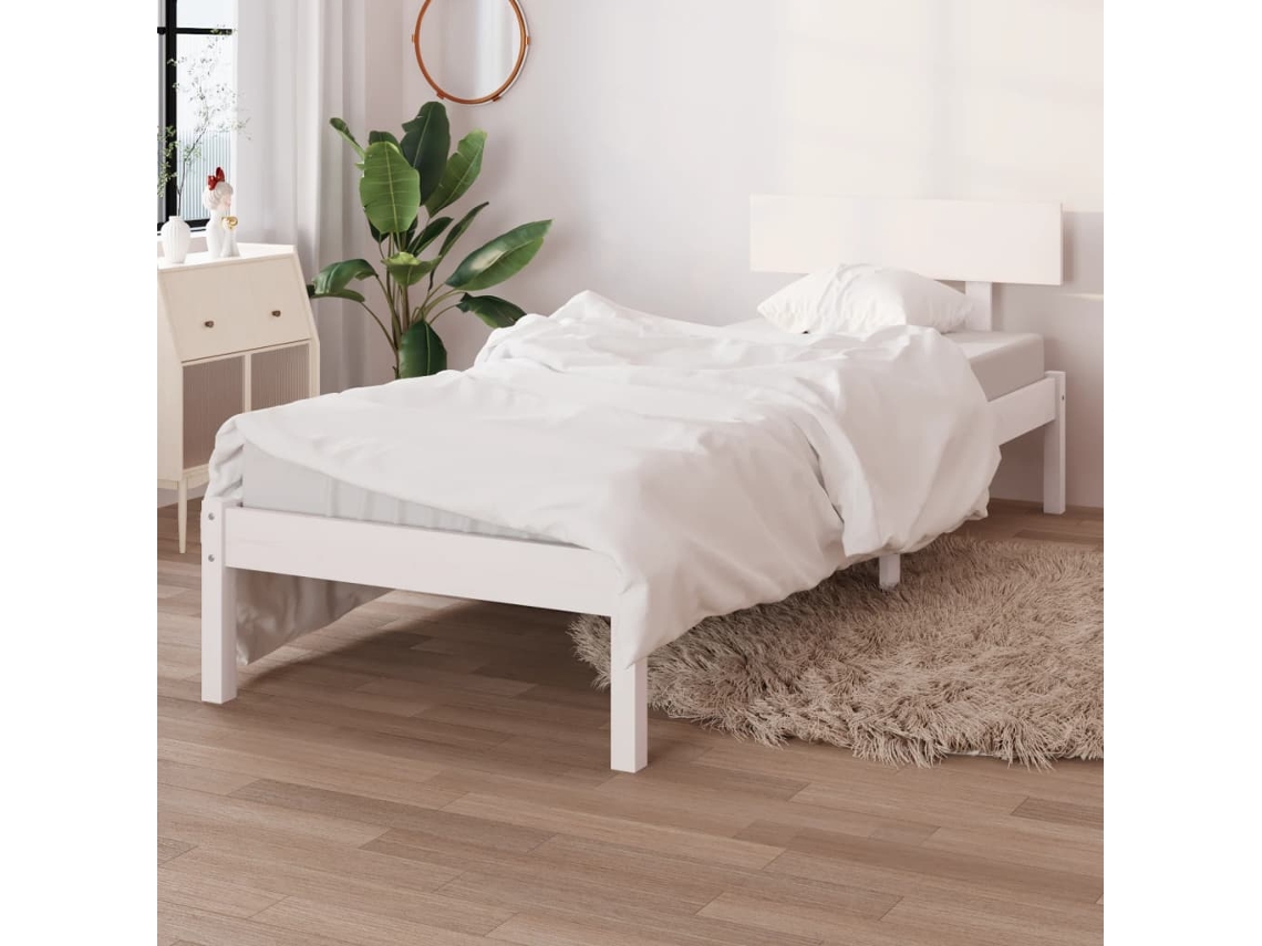 Vidaxl Estrutura De Cama Solteiro 90x190 Cm Pinho Maciço Branco