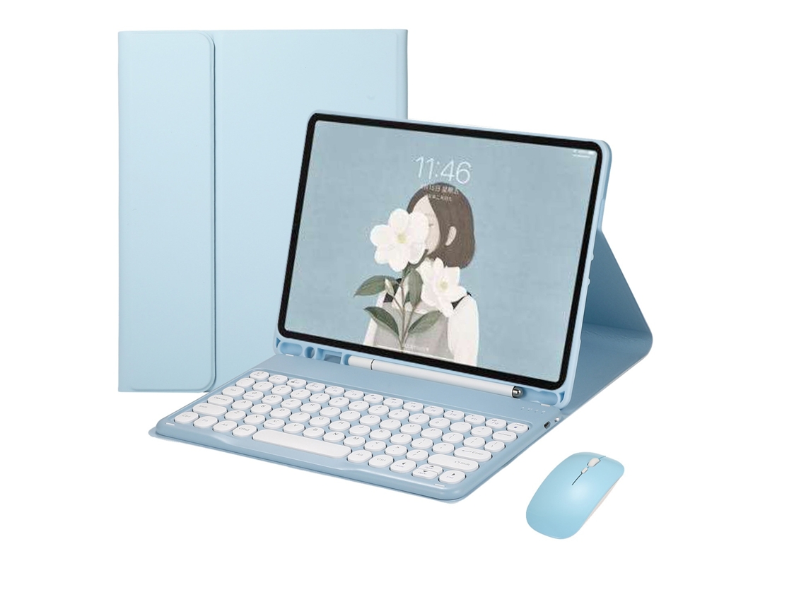 Lurelia Capa Com Teclado Bluetooth Para Ipad 9.7/2018/2017 Com Suporte Para Caneta E Rato, Layout Pt, Azul Celeste