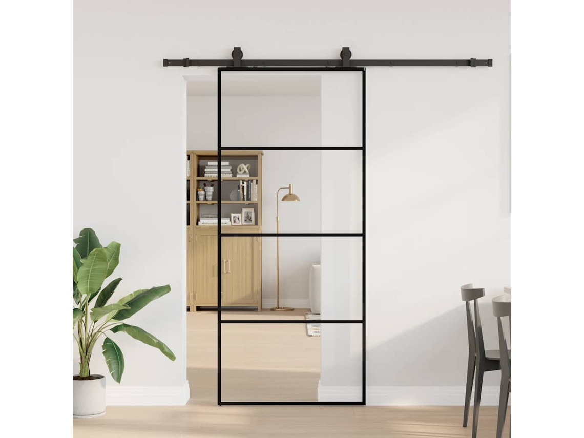 Vidaxl Porta Deslizante C/ Conj. Ferragens 90x205cm Vidro Esg Preto