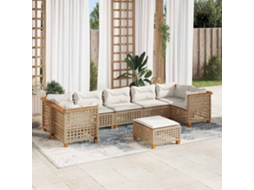 Vidaxl 8 Pcs Conjunto De Sofás P/ Jardim Com Almofadões Vime Pe Bege