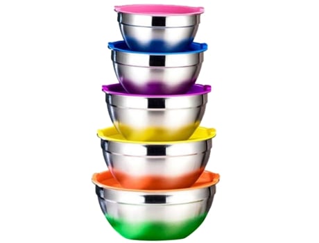 Conjunto de Tigelas de Mistura com Tampa Aço Inoxidável MEOIRUERY