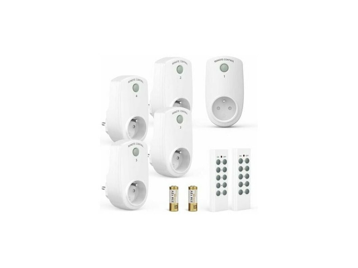 Conjunto De 5 Tomadas Programáveis​​ Com Controle Remoto Sem Fio, 2 Controles Remotos Inclusos, 2 Pilhas(comprimento Máximo Permitido)
