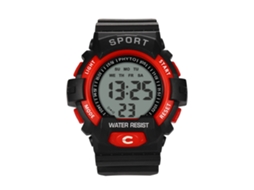 Relógio esportivo eletrônico masculino com visor digital, cristal, para atividades ao ar livre, vermelho.