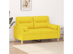 Sofá 2 Lug. Almofadas Decorativas 120 Cm Tecido Amarelo Claro Lovely Home