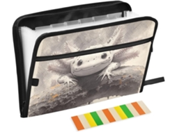 Pasta Organizadora Tamanho A4 Com 13 Bolsos E Fecho De Zíper Documentos, Estampa De Pêssego E Axolote, Estilo Retrô
