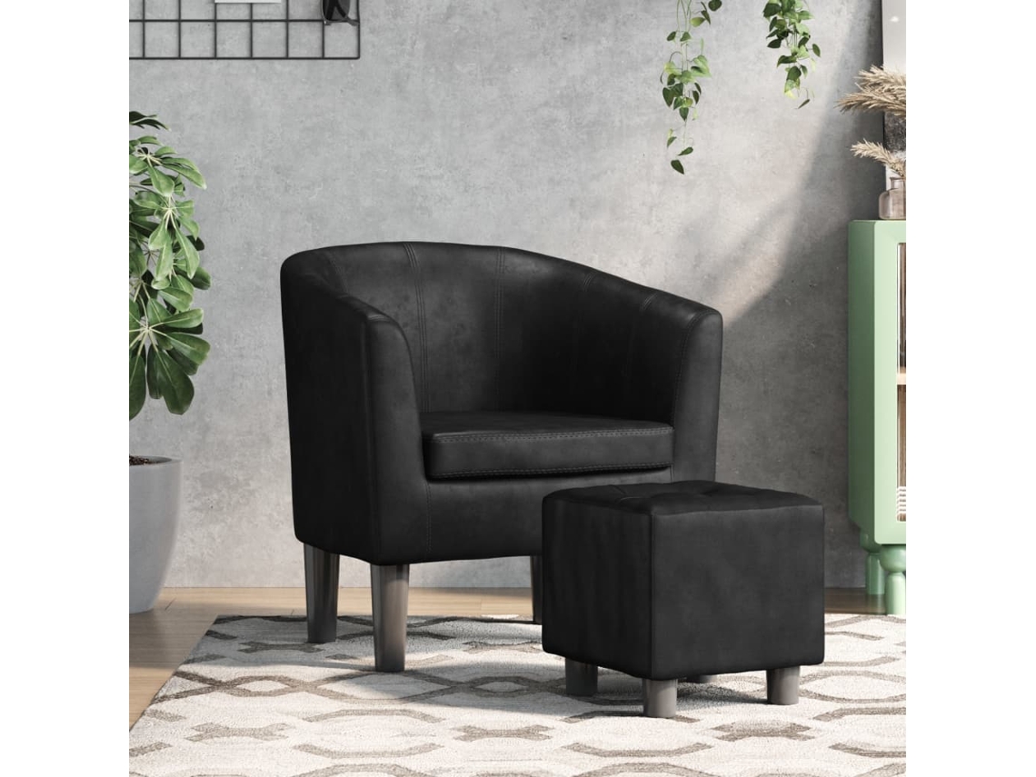 Vidaxl Poltrona Com Apoio De Pés Couro Artificial Preto