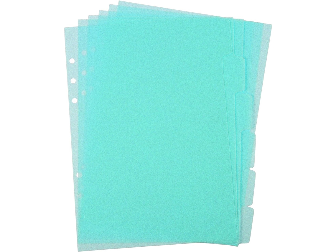 Conjunto de 6 divisórias de arquivo A5, com 6 folhas metalizadas, rosa, transparentes, com fundo, folhas plásticas removíveis.