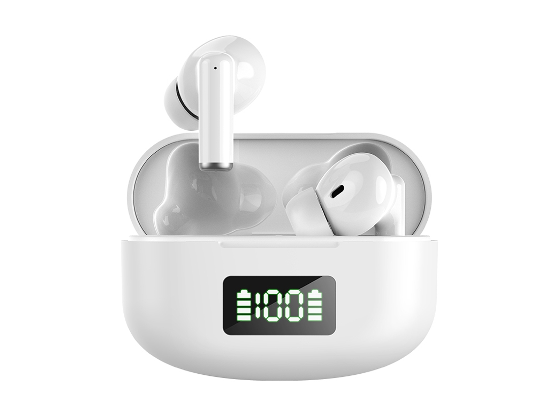 Fones de Ouvido Bluetooth Sem Fio com Visor Digital e Controles Sensíveis Ao Toque, Cancelamento de Ruído. MDUG (branco)