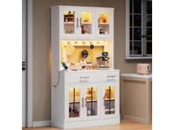 Armário De Cozinha Com Iluminação Led E Tomada,6 Portas E 2 Gavetas,prateleiras Ajustáveis,estilo Rústico,branco 180x100cm