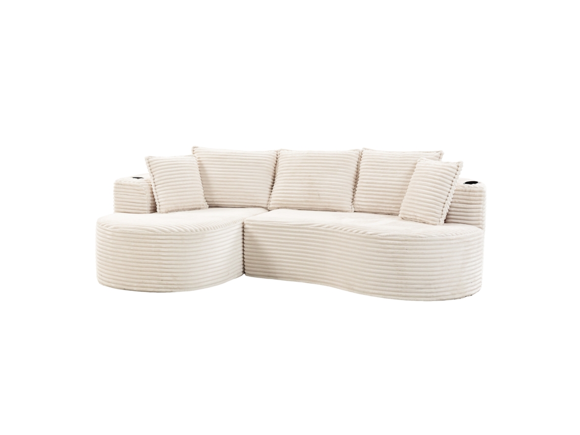 Sofá De Cordão Macio E Respirável Com Porta-copos E Bolso, Conforto Com Espuma De Alta Densidade, Inclui Almofadas, Pronto Para Uso.