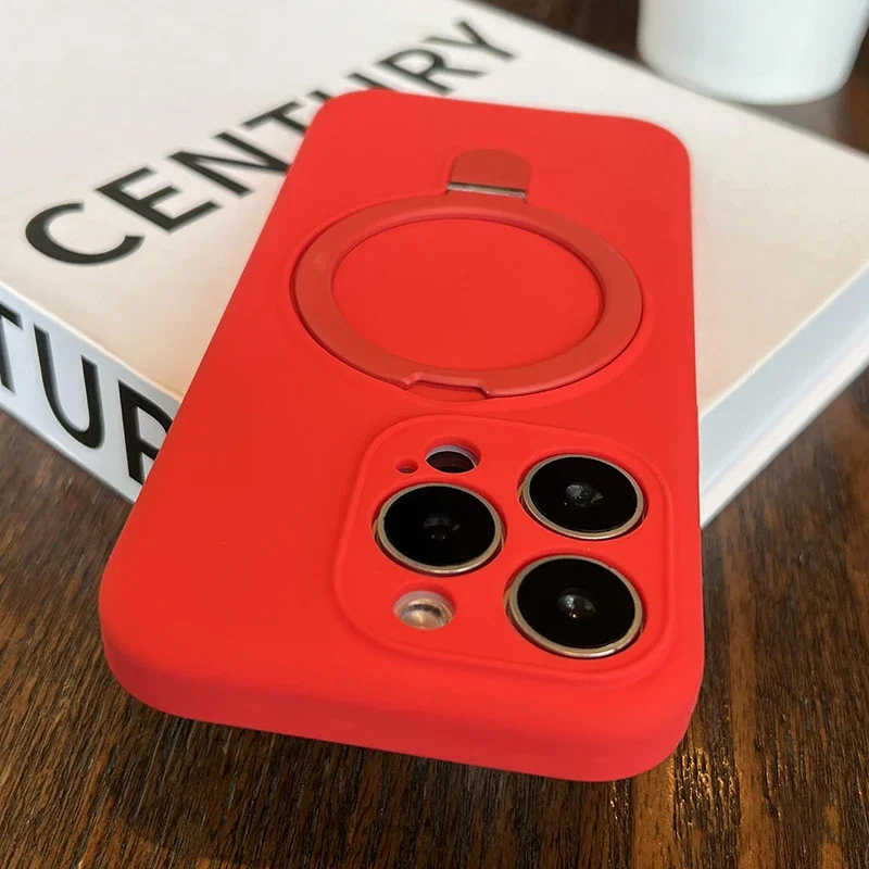 Capa De Silicone Líquido Para Iphone 12 Pro Max (vermelha) Com Suporte Magnético.