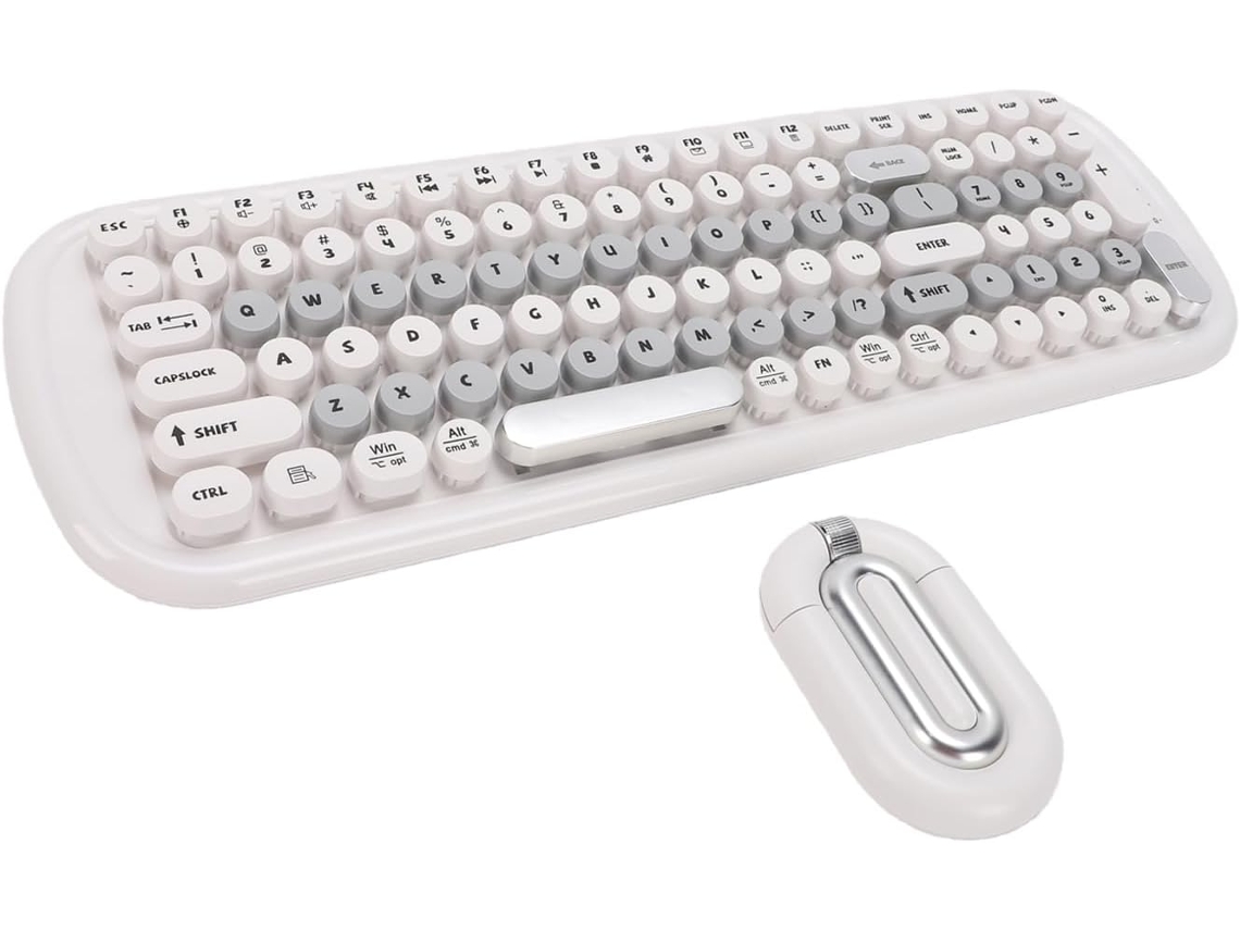 Conjunto De Teclado E Mouse Sem Fio, Teclas Redondas Retrô (branco)