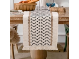 2026 runner de Mesa Boho Beige com Borlas, Decoração de Mesa (12 X 71 Polegadas, Argyle)
