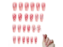 Tips para Unhas Vermelhas com Bolinhas e Corações Modelo Hy255 Kit de Ferramentas com Gel Rosa