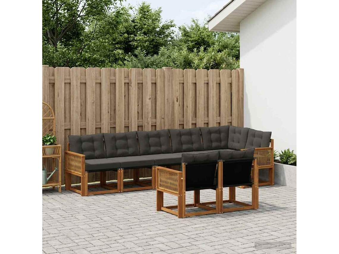 Vidaxl Conjunto De Sofás Para Exterior 8 Unid. Natural E Preto