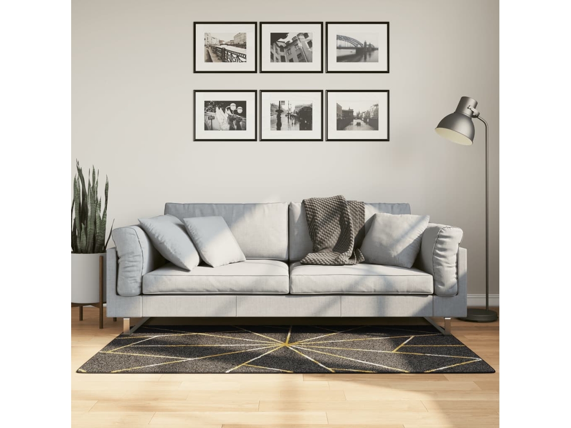 Vidaxl Tapete Lavável 80x150 Cm Preto E Dourado