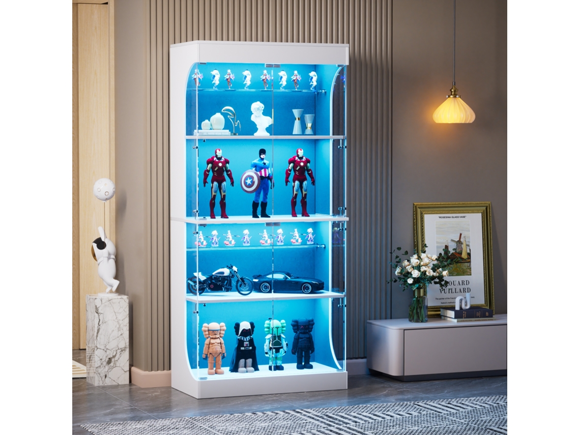 Vitrine Vidro 4 Níveis Led Prova Poeira Branca 80x35x165cm