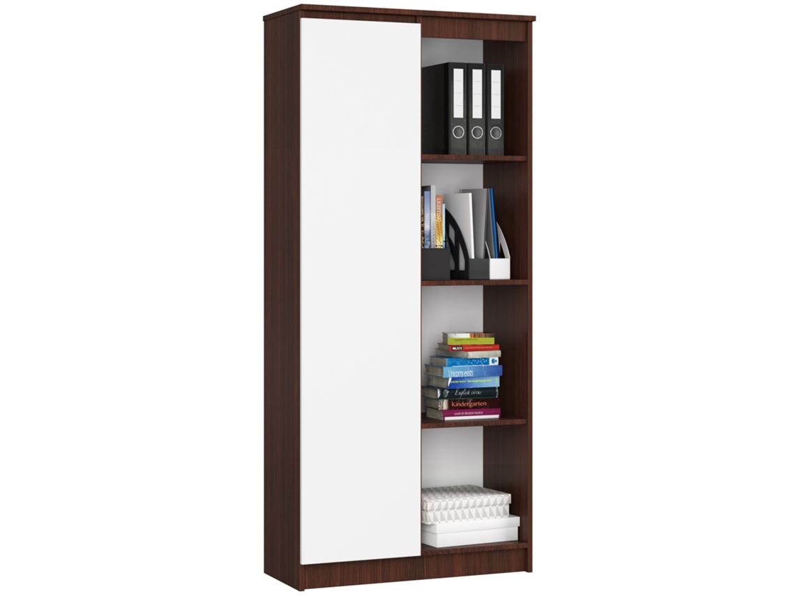 Estante Akord R80 Wenge, 80 Cm, 1 Porta, Frente Na Cor Branco, 4 Prateleiras, 80 × 35 × 180 Cm