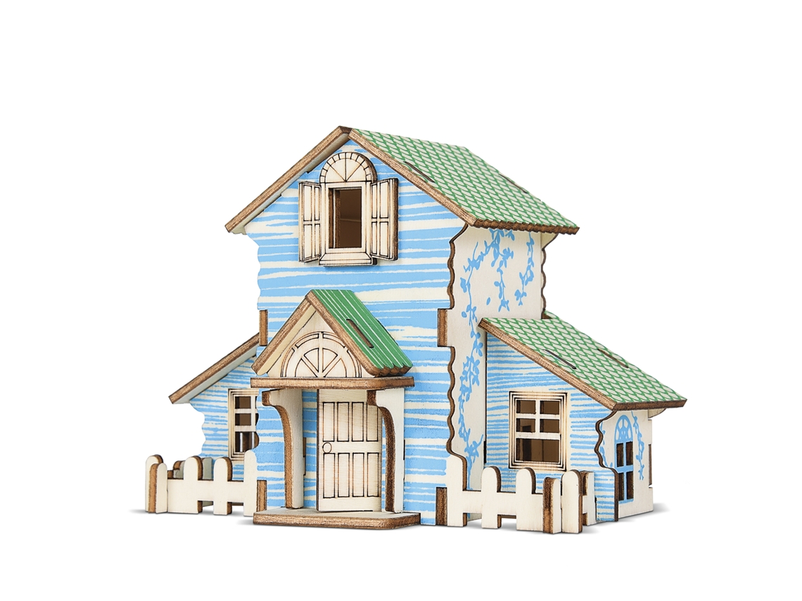 A Cabana De Madeira 3d Na Floresta Mede 137*91*105 Mm E É Composta Por 22 Peças, Cada Uma Medindo 14x9x11 Cm.