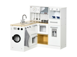 Cozinha Infantil de Madeira Branca (com Luz, Sons, Máquina de Café, Frigorífico, Lavatório)