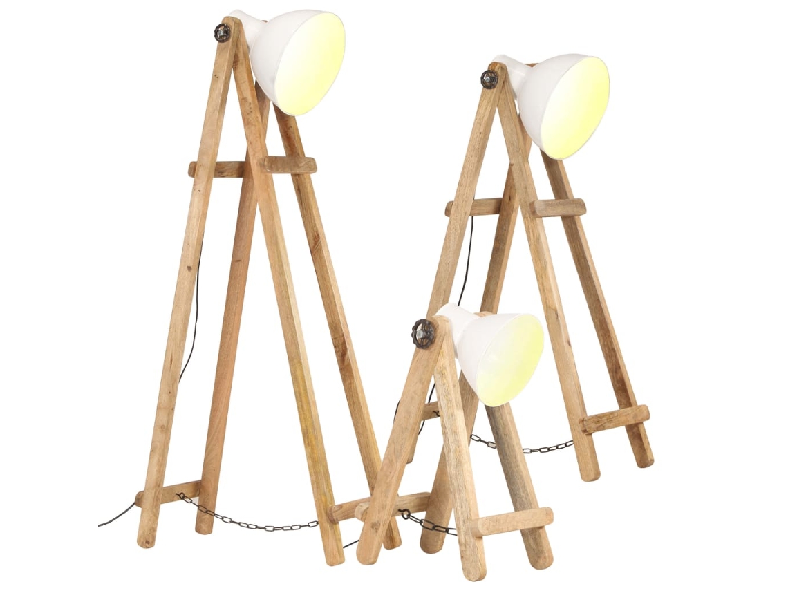 Vidaxl Candeeiros De Chão 3 Pcs E27 Mangueira Maciça Branco