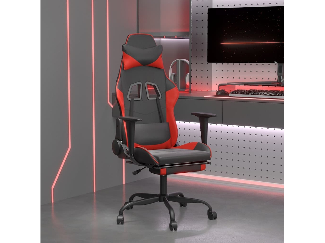 Vidaxl Cadeira Gaming Massagem + Apoio Pés Couro Artif. Preto/vermelho