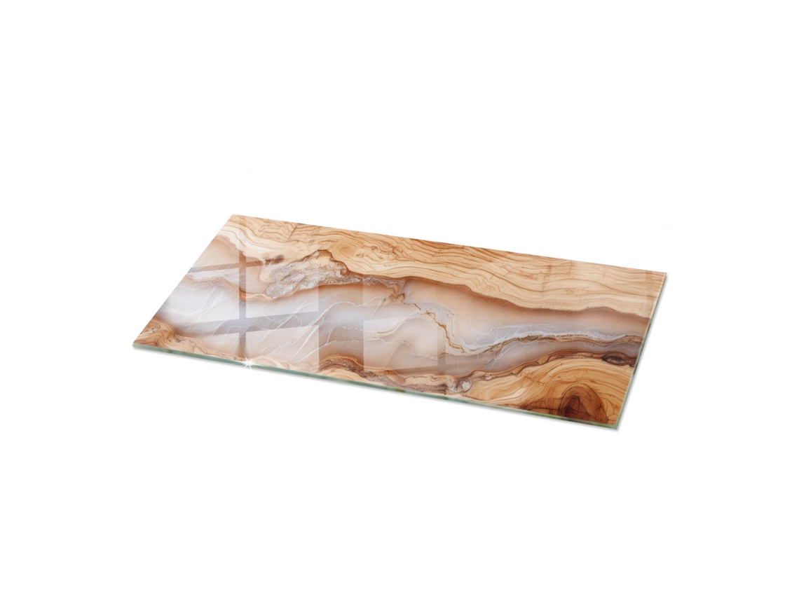 Tampo De Vidro Retangular Espelharte (125x50 Cm - Madeira Natural Com Resina - Bege)