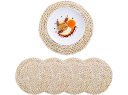 Placemats Redondos - 5 Unidades - 79 Polegadas - Chil Da Boho - Placemats - Tecido Natural, Manual - Pranchas Resistentes Ao Calor - Para Mesa De Jant