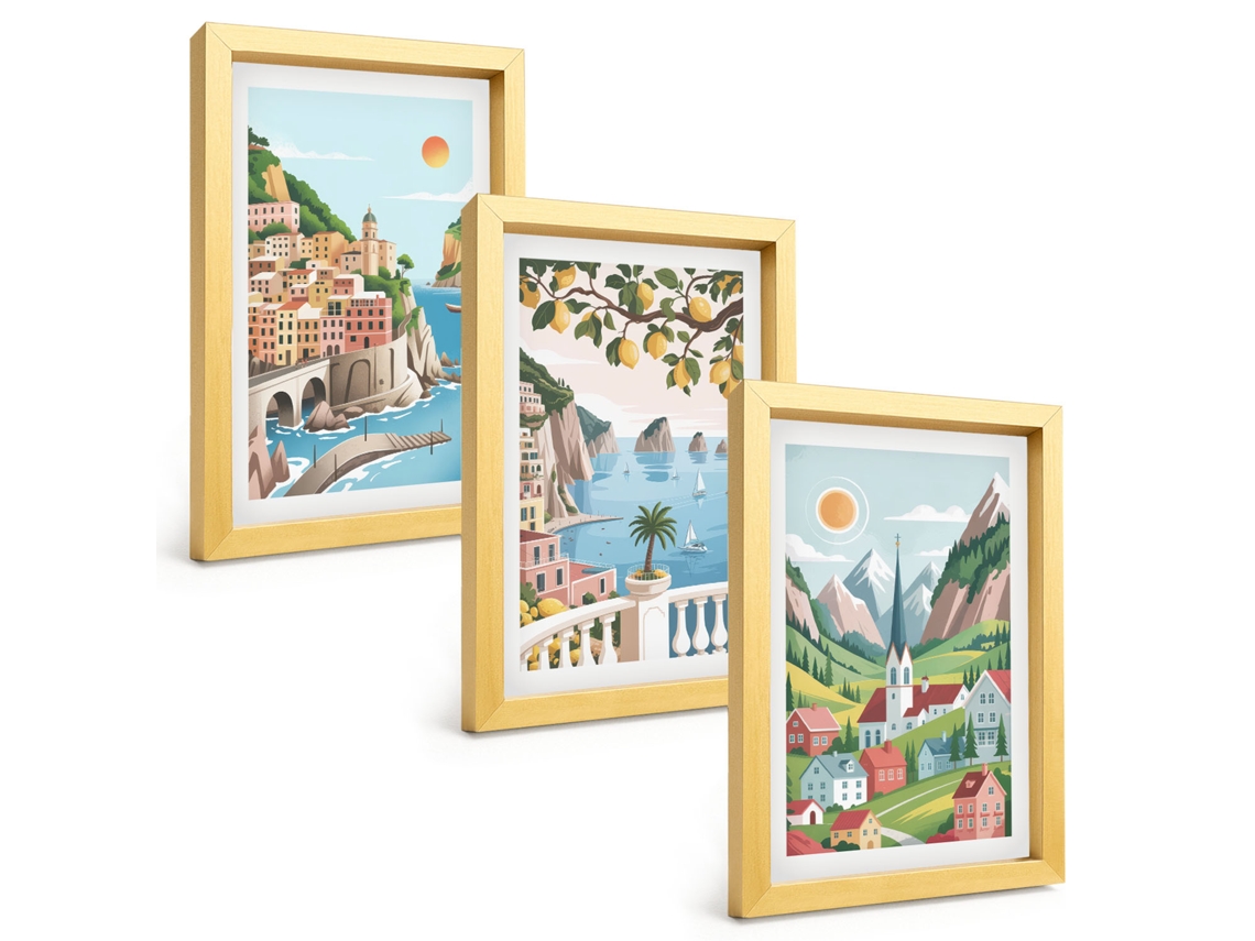 Composição De Quadros Paisagens, Mar, Cítricos Espelharte (3 Peças 20x30 Cm)