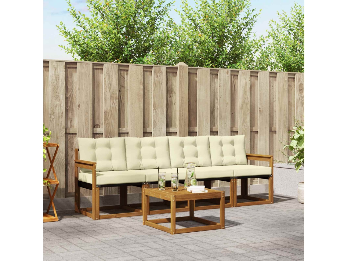 Vidaxl Conjunto De Sofás Para Exterior 5 Unid. Natural E Creme