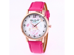 Relógio de Pulso Casual Simples Elegante Quartzo com Pulseira de Couro Pu Rosa Vermelho
