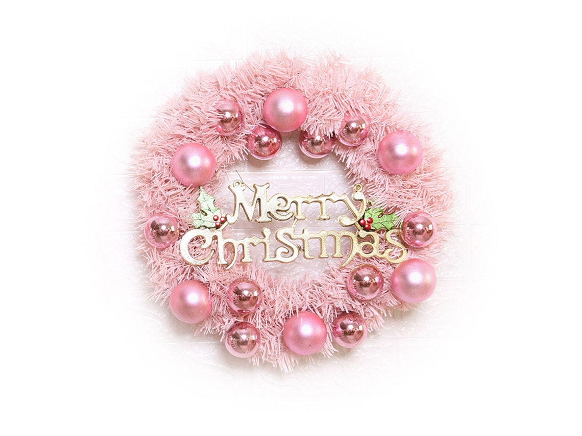 Guirlanda de Natal Rosa em PVC com Bolas para Porta e Casa com MARCA