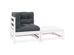 Vidaxl 2 Pcs Conj. Lounge De Jardim C/ Almofadões Pinho Maciço Branco