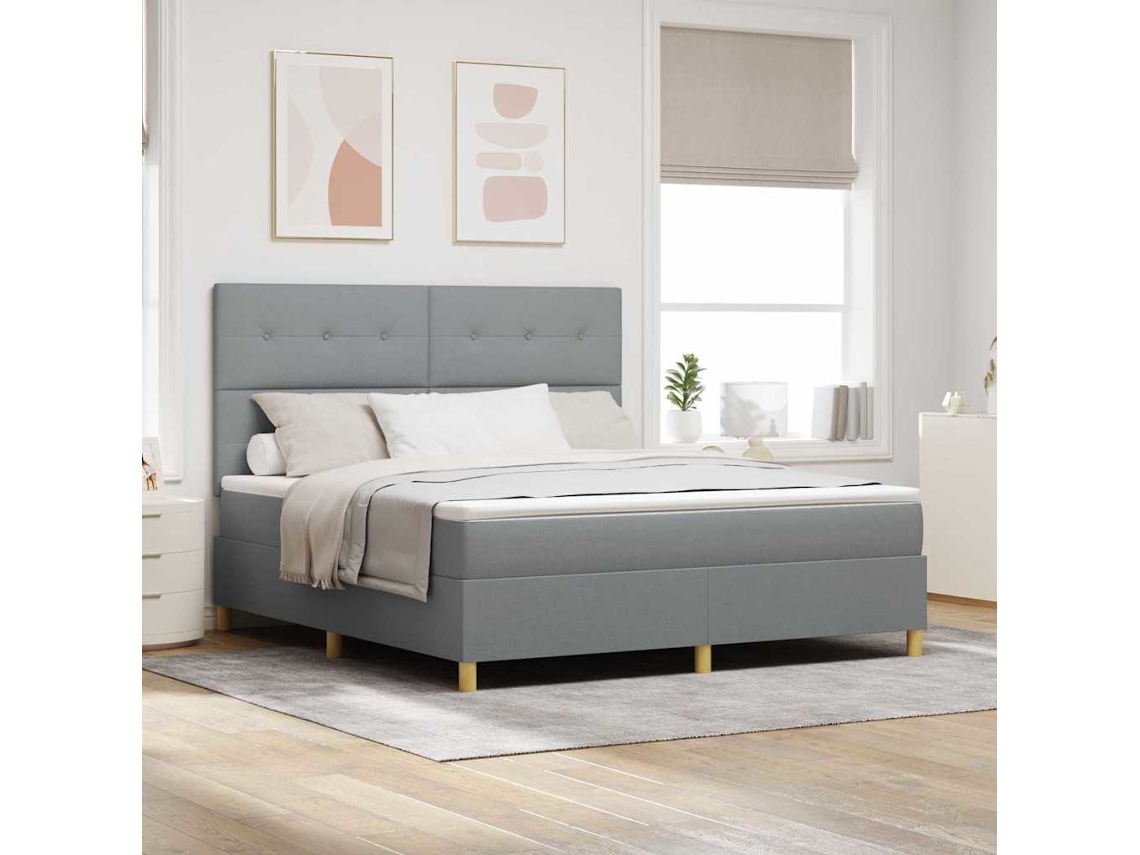 Vidaxl Cama Box Com Cabeceira Cinzento-claro 180 X 200 Cm Tecido