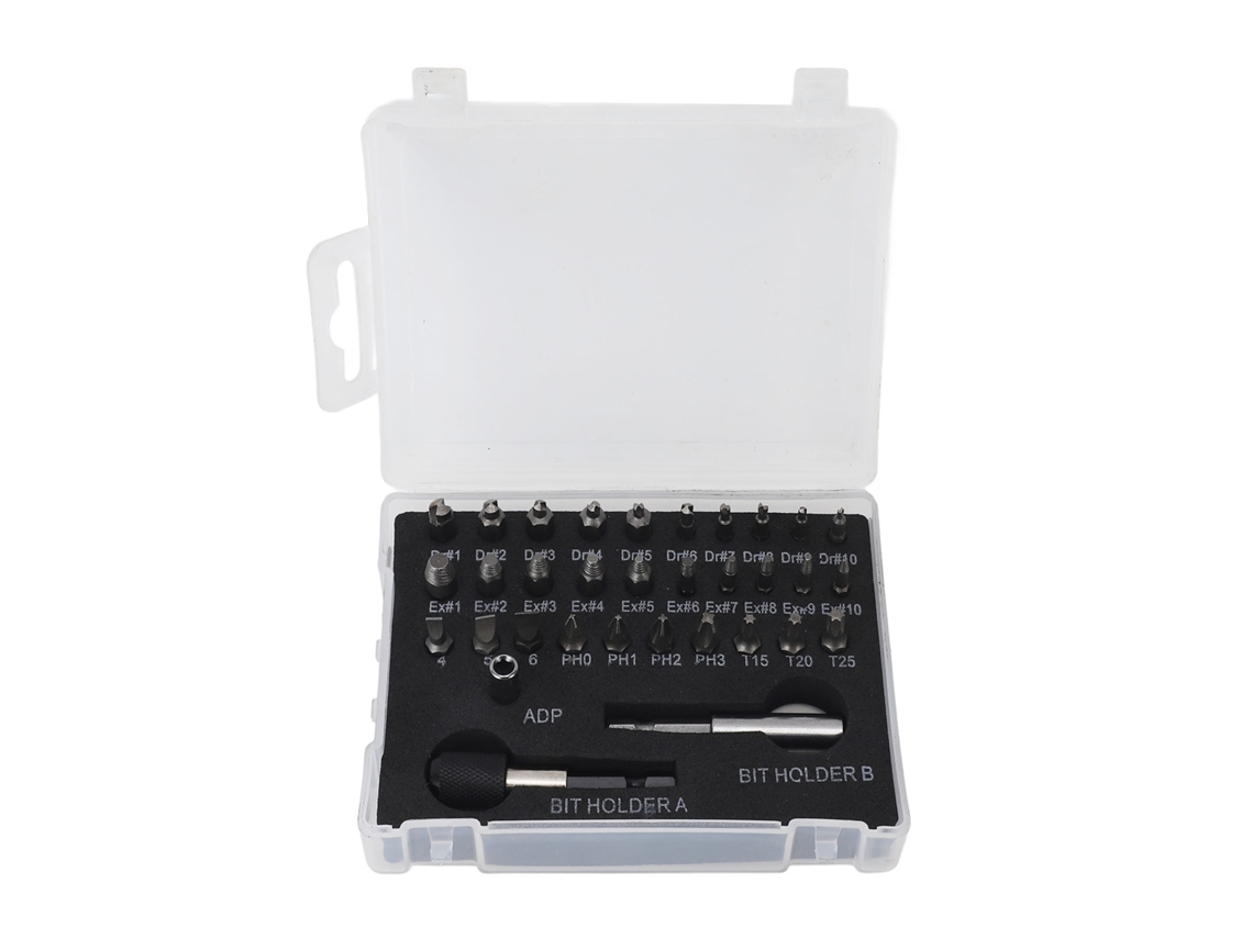 Conjunto de 33 extratores de parafusos para remover parafusos e porcas danificados e enferrujados, com estojo de transporte.
