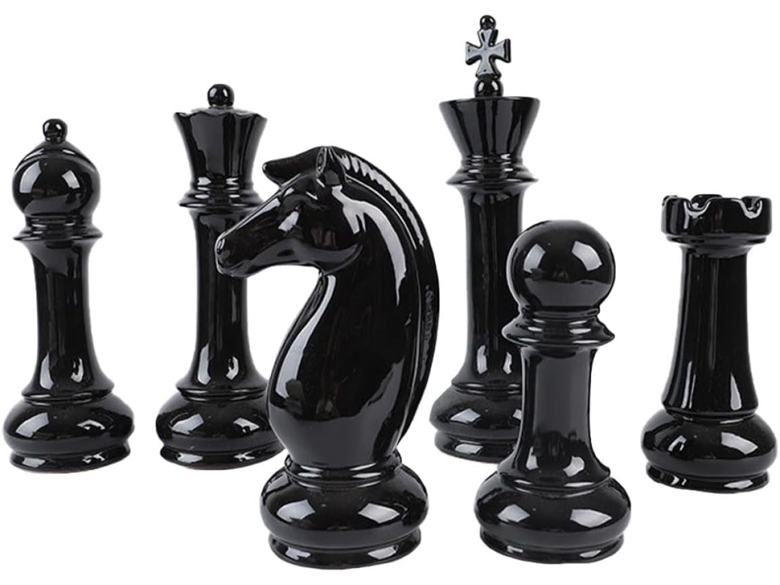 Xadrez Cerâmica Preta 6 Peças Ideal Escritório Quarto Decoração Artística Delicada Ambiente Clássico Jogo GOKOCO
