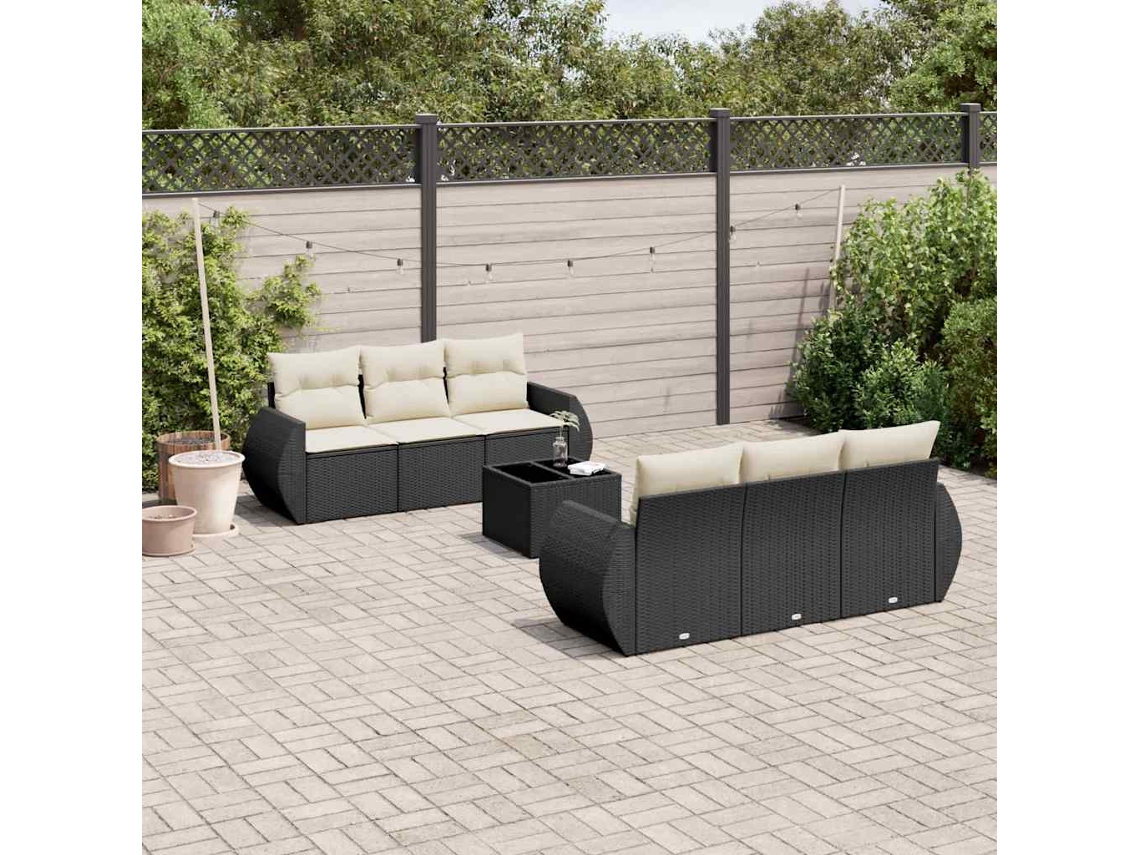 Vidaxl 7 Pcs Conjunto De Sofás P/ Jardim C/ Almofadões Vime Pe Preto