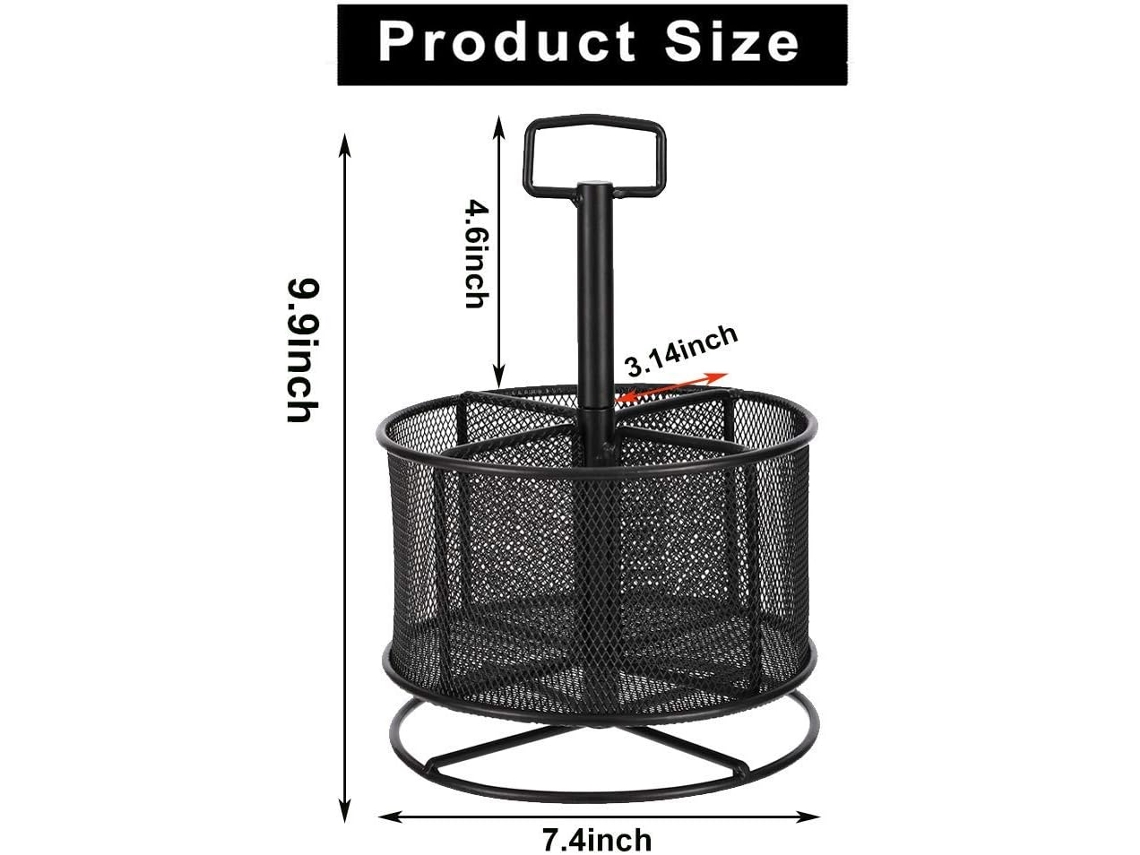 Organizador de mesa de malha, suporte para caneta multifuncional com rotação de 360 graus, organizador de artigos de papelaria de mesa com 4 compartimentos, Beijiyi (preto)